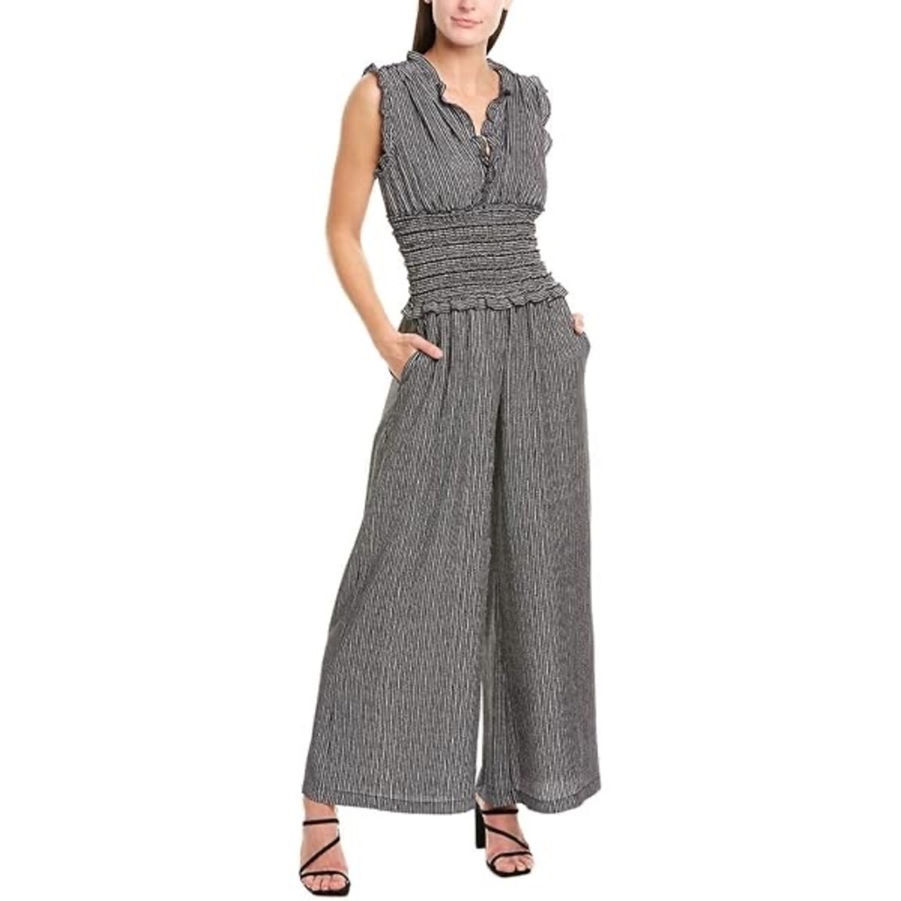 Max Studio Black & White Textured Sleeveless Jumpsuit